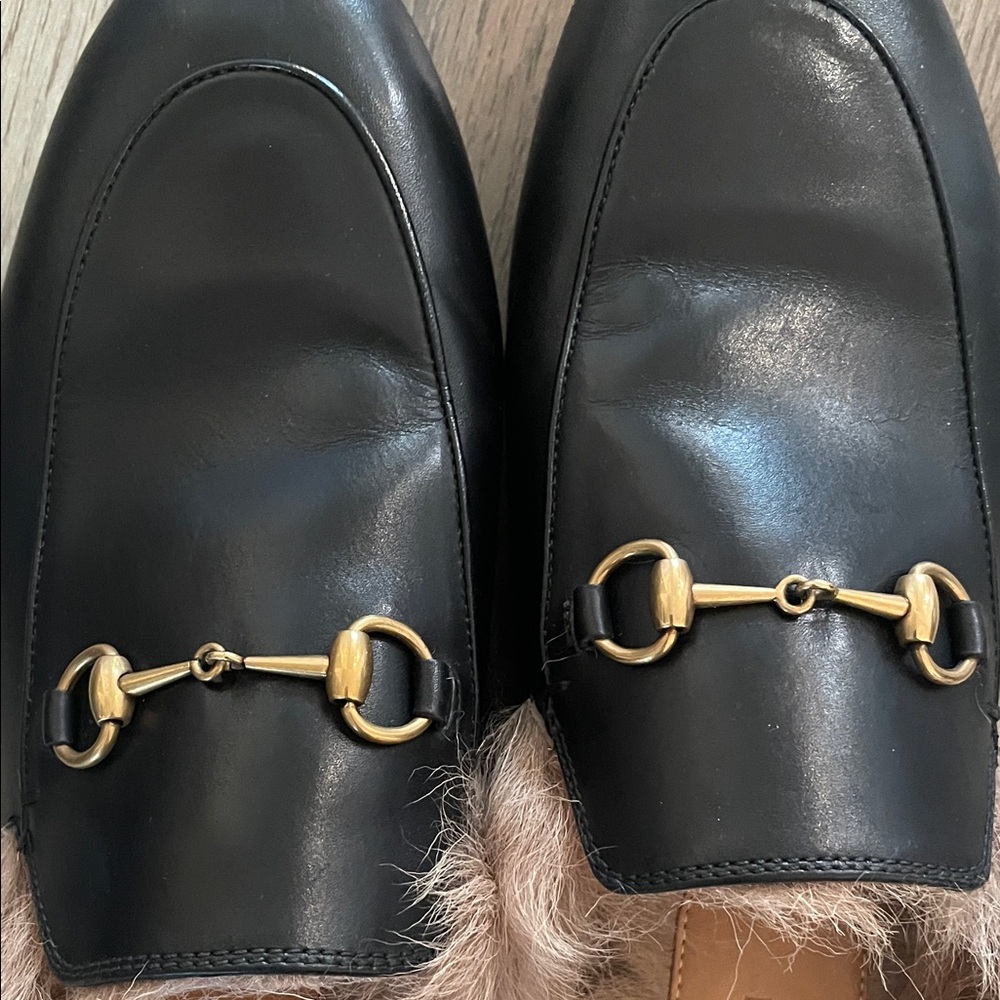 Gucci Princetown Black Leather Mules with Fur Trim Women's Size 40 - Picture 5 of 7